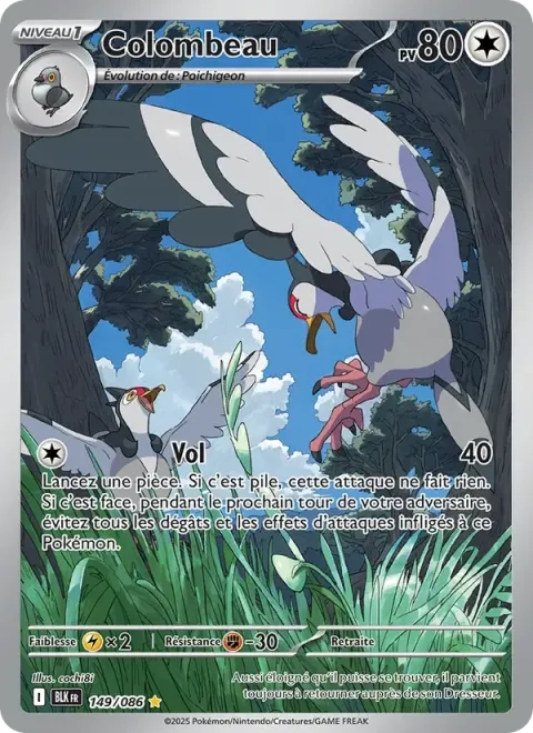 Carte Pokémon Colombeau 149/086, extension Foudre Noire