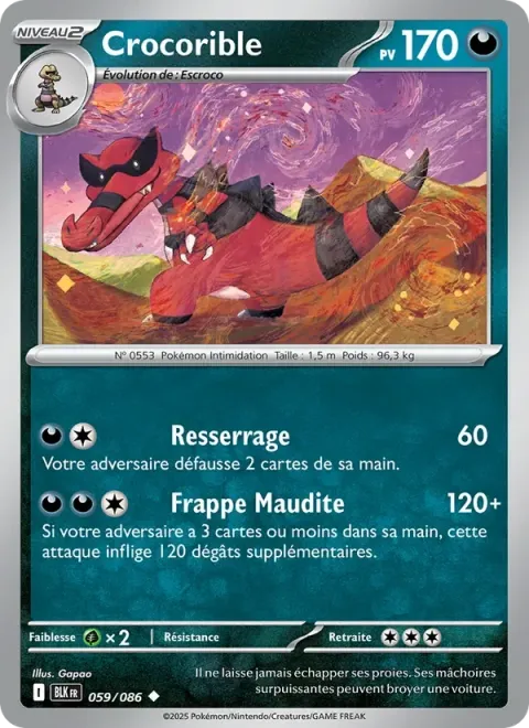 Carte Pokémon Crocorible 059/086, extension Foudre Noire
