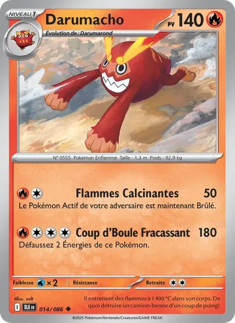 Carte Pokémon Darumacho 014/086, extension Foudre Noire