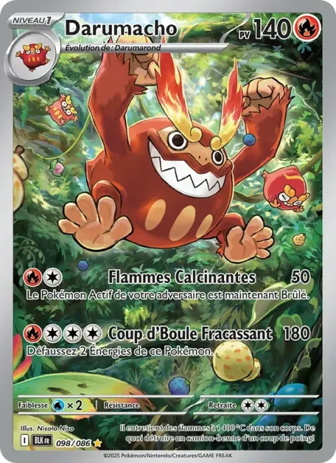 Carte Pokémon Darumacho 098/086, extension Foudre Noire