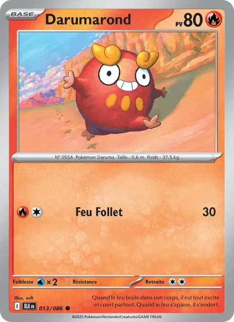 Carte Pokémon Darumarond 013/086, extension Foudre Noire