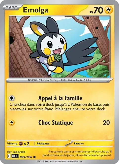 Carte Pokémon Emolga 029/086, extension Foudre Noire