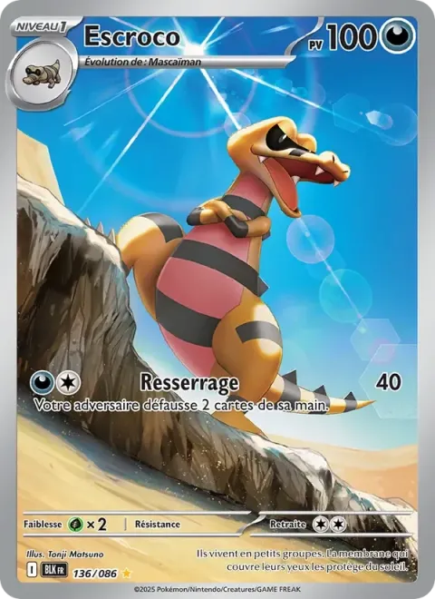 Carte Pokémon Escroco 136/086, extension Foudre Noire