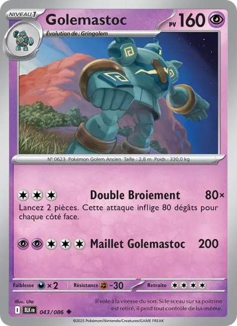 Carte Pokémon Golemastoc 043/086, extension Foudre Noire