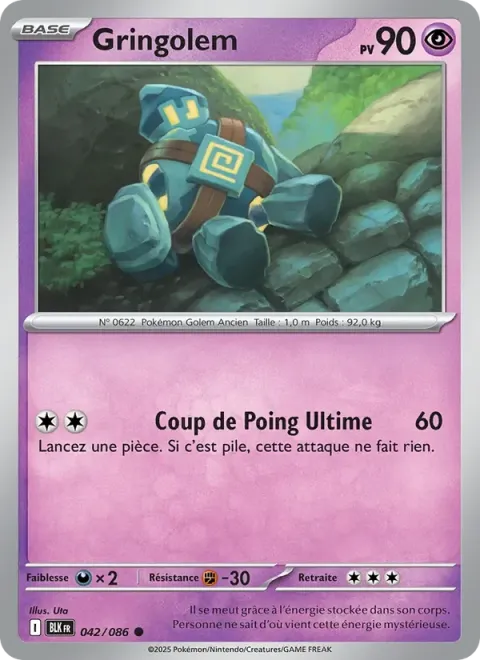 Carte Pokémon Gringolem 042/086, extension Foudre Noire