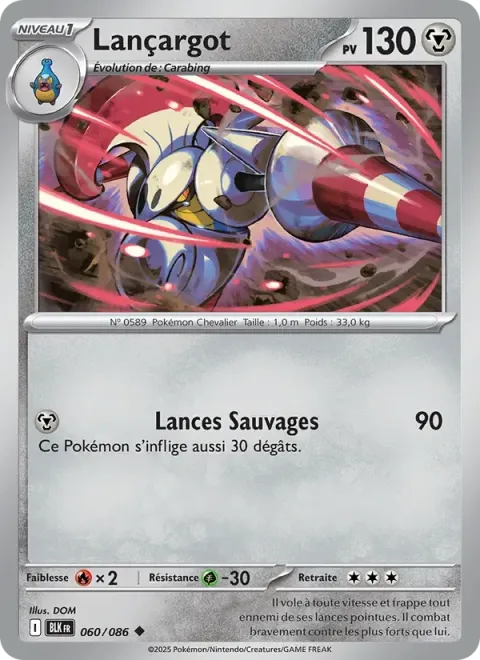 Carte Pokémon Lançargot 060/086, extension Foudre Noire