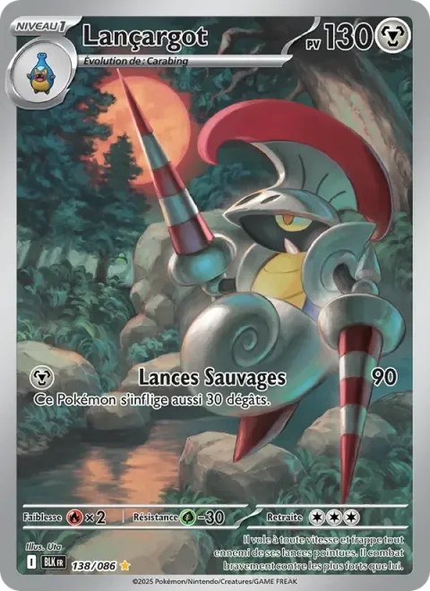 Carte Pokémon Lançargot 138/086, extension Foudre Noire