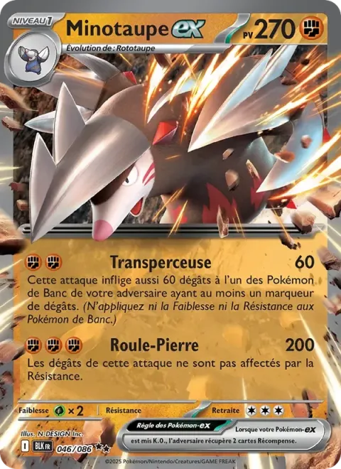 Carte Pokémon Minotaupe-ex 046/086, extension Foudre Noire