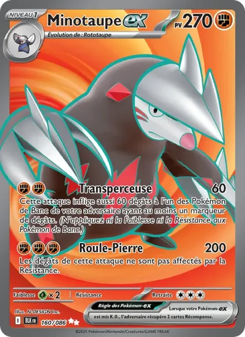 Carte Pokémon Minotaupe-ex 160/086, extension Foudre Noire