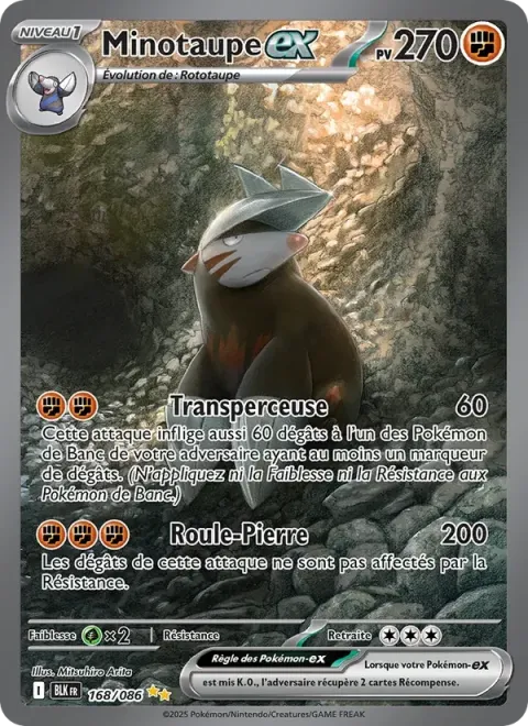 Carte Pokémon Minotaupe-ex 168/086, extension Foudre Noire