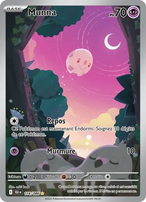 Carte Pokémon Munna 116/086, extension Foudre Noire