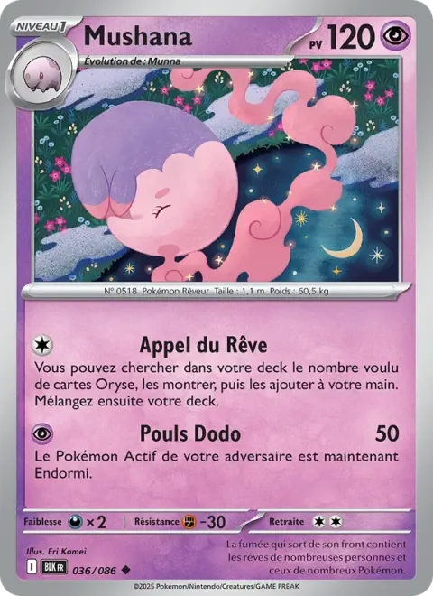 Carte Pokémon Mushana 036/086, extension Foudre Noire