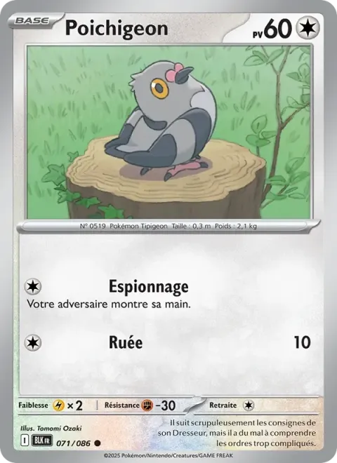 Carte Pokémon Poichigeon 071/086, extension Foudre Noire