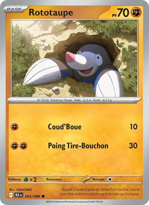 Carte Pokémon Rototaupe 045/086, extension Foudre Noire
