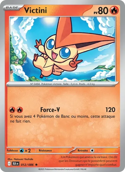 Carte Pokémon Victini 012/086, extension Foudre Noire