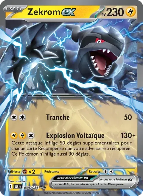 Carte Pokémon Zekrom-ex 034/086, extension Foudre Noire