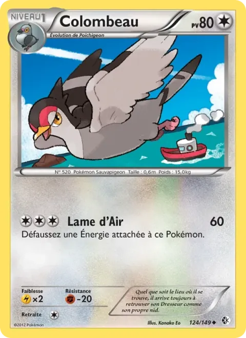 Carte Pokémon Colombeau 124/149, extension Frontières Franchies