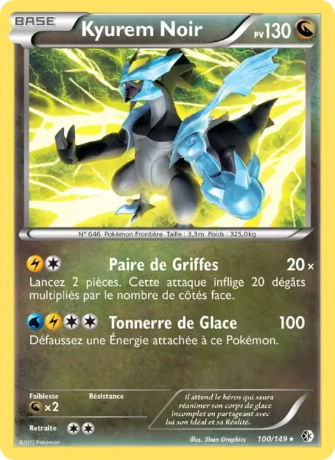 Carte Pokémon Kyurem Noir 100/149, extension Frontières Franchies