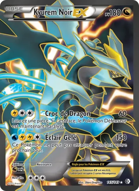 Carte Pokémon Kyurem Noir-EX 145/149, extension Frontières Franchies