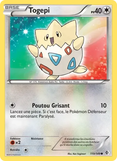 Carte Pokémon Togepi 110/149, extension Frontières Franchies