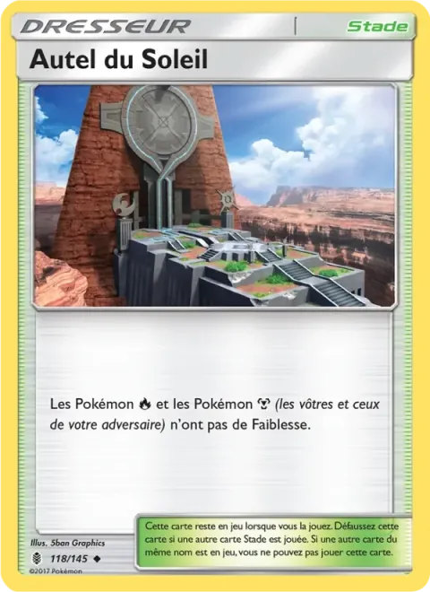 Carte Pokémon Autel du Soleil 118/145, extension Gardiens Ascendants