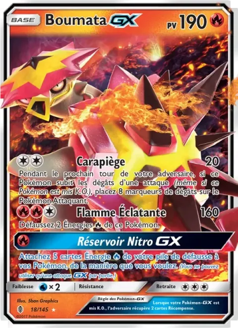Carte Pokémon Boumata GX 018/145, extension Gardiens Ascendants