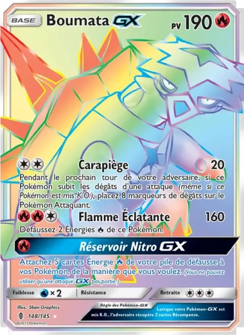 Carte Pokémon Boumata GX 148/145, extension Gardiens Ascendants