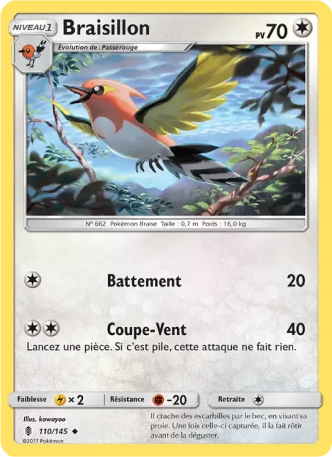 Carte Pokémon Braisillon 110/145, extension Gardiens Ascendants