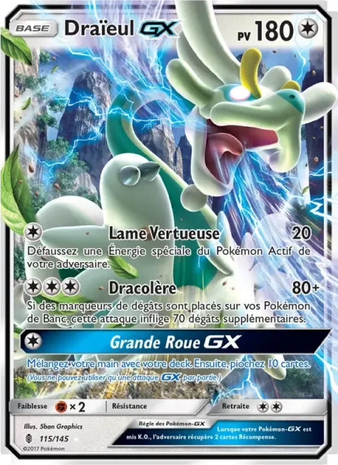 Carte Pokémon Draïeul GX 115/145, extension Gardiens Ascendants