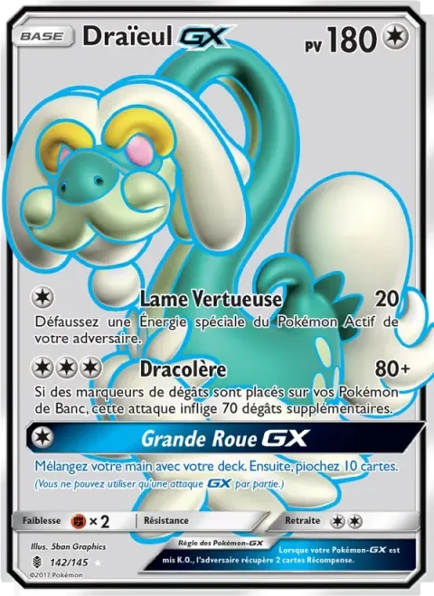 Carte Pokémon Draïeul GX 142/145, extension Gardiens Ascendants