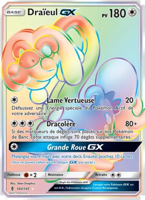 Carte Pokémon Draïeul GX 160/145, extension Gardiens Ascendants