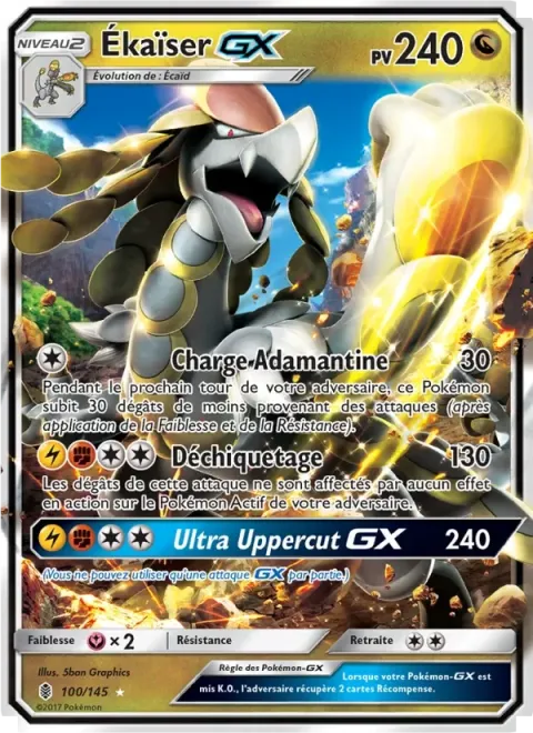 Carte Pokémon Ékaïser GX 100/145, extension Gardiens Ascendants