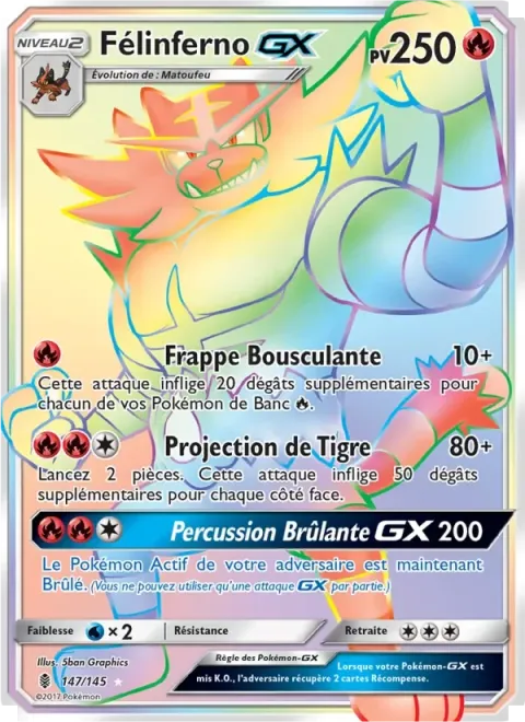 Carte Pokémon Félinferno GX 147/145, extension Gardiens Ascendants