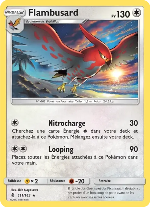 Carte Pokémon Flambusard 111/145, extension Gardiens Ascendants