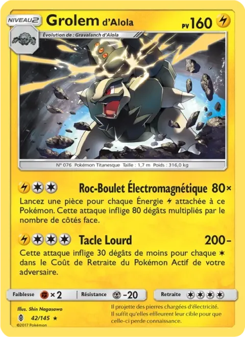 Carte Pokémon Grolem d’Alola 042/145, extension Gardiens Ascendants