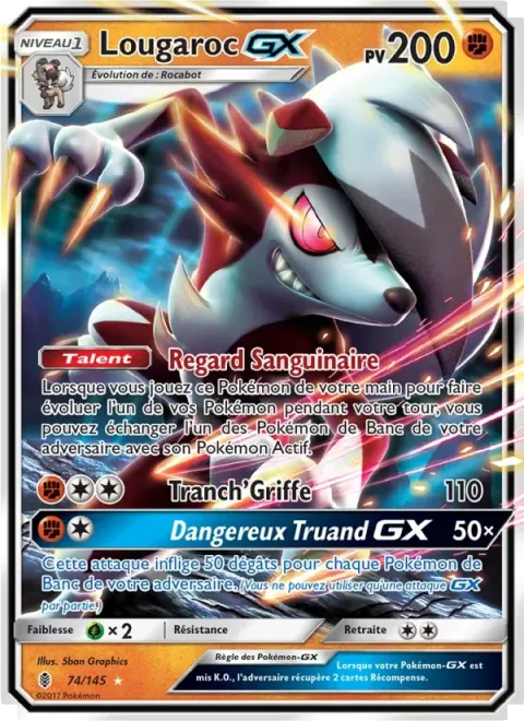 Carte Pokémon Lougaroc GX 074/145, extension Gardiens Ascendants