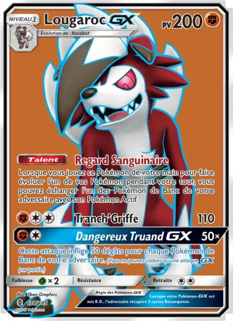 Carte Pokémon Lougaroc GX 138/145, extension Gardiens Ascendants