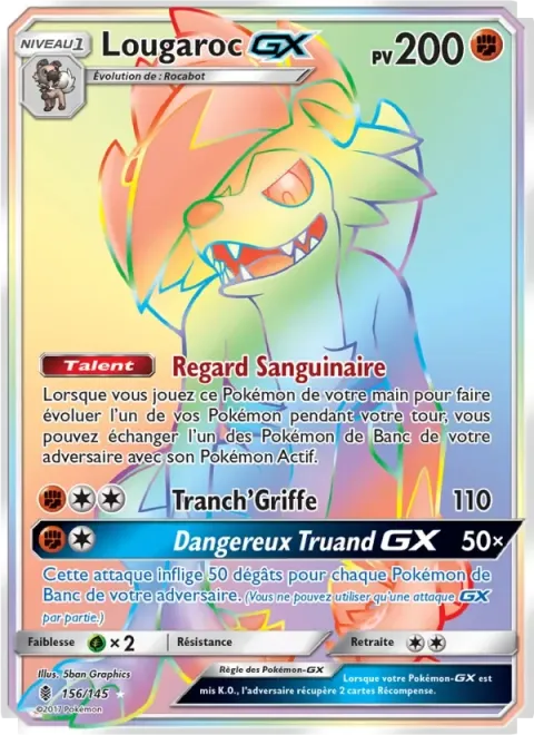 Carte Pokémon Lougaroc GX 156/145, extension Gardiens Ascendants