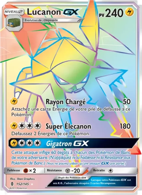 Carte Pokémon Lucanon GX 152/145, extension Gardiens Ascendants