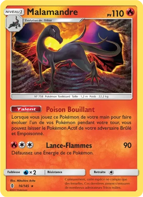 Carte Pokémon Malamandre 016/145, extension Gardiens Ascendants