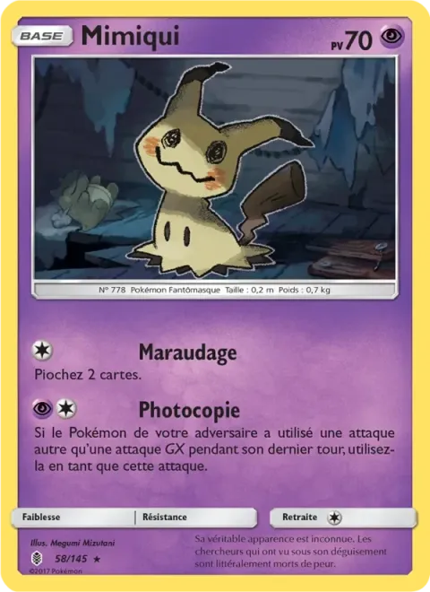 Carte Pokémon Mimiqui 058/145, extension Gardiens Ascendants