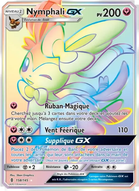 Carte Pokémon Nymphali GX 158/145, extension Gardiens Ascendants