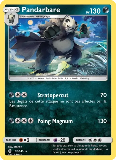 Carte Pokémon Pandarbare 082/145, extension Gardiens Ascendants
