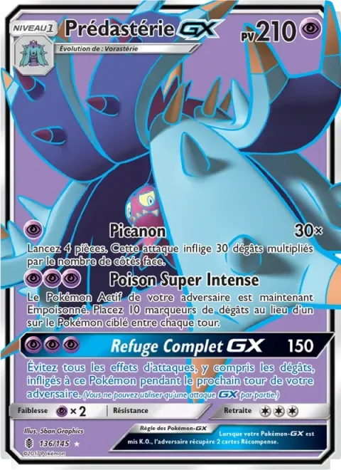 Carte Pokémon Prédastérie GX 136/145, extension Gardiens Ascendants
