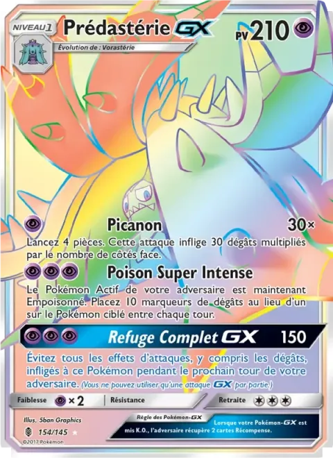Carte Pokémon Prédastérie GX 154/145, extension Gardiens Ascendants