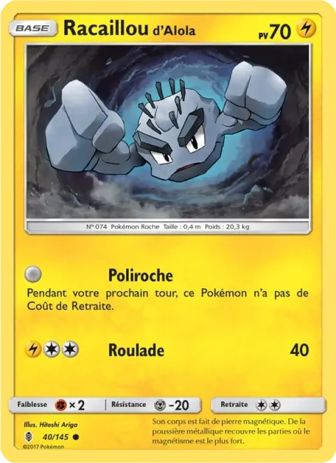 Carte Pokémon Racaillou d’Alola 040/145, extension Gardiens Ascendants