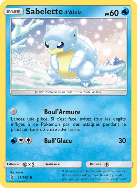 Carte Pokémon Sabelette d’Alola 019/145, extension Gardiens Ascendants