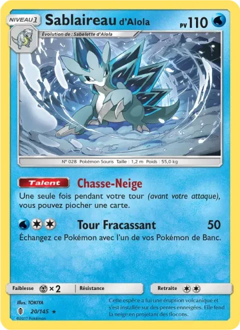 Carte Pokémon Sablaireau d’Alola 020/145, extension Gardiens Ascendants