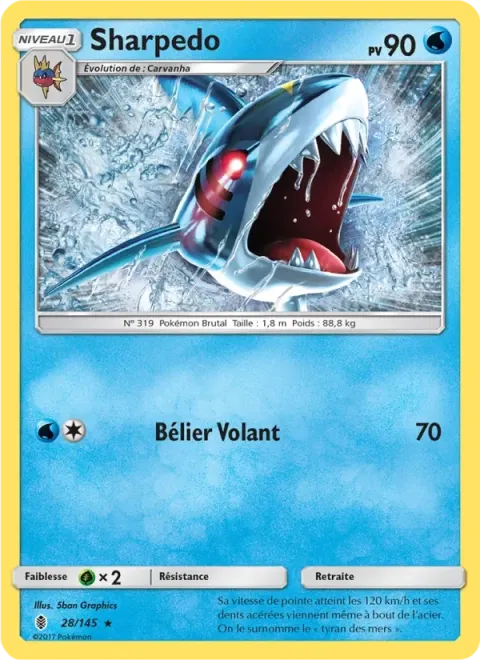 Carte Pokémon Sharpedo 028/145, extension Gardiens Ascendants