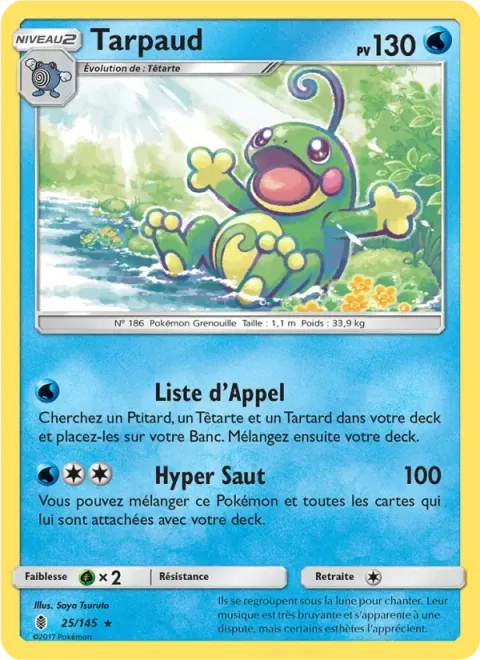 Carte Pokémon Tarpaud 025/145, extension Gardiens Ascendants